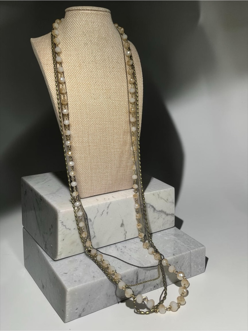 Champagne AB Crystal 5 Strand Layered Gold Tone Necklace